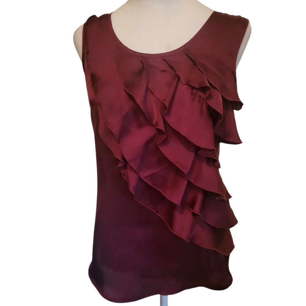 New York & Company Ruffle Top Maroon Sz XS